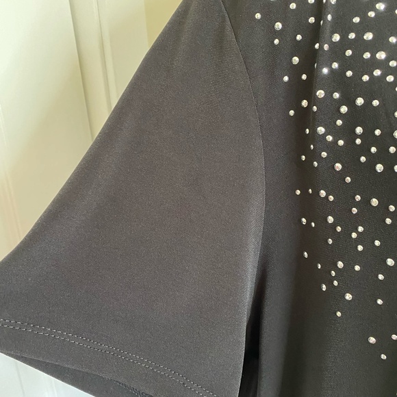 Laura Plus Black Shiny Silver Embellished Holiday Party Short Sleeve Top. Sz 2X - Picture 7 of 11